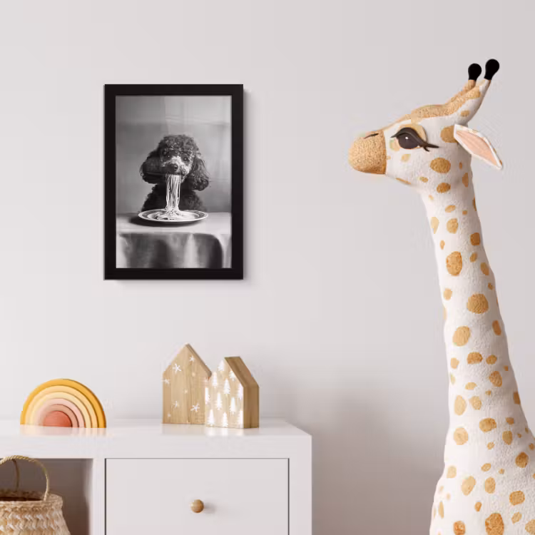 Poster met lijst - Poedel - Hond - Zwart - Wit - Schattig - Pasta — 5