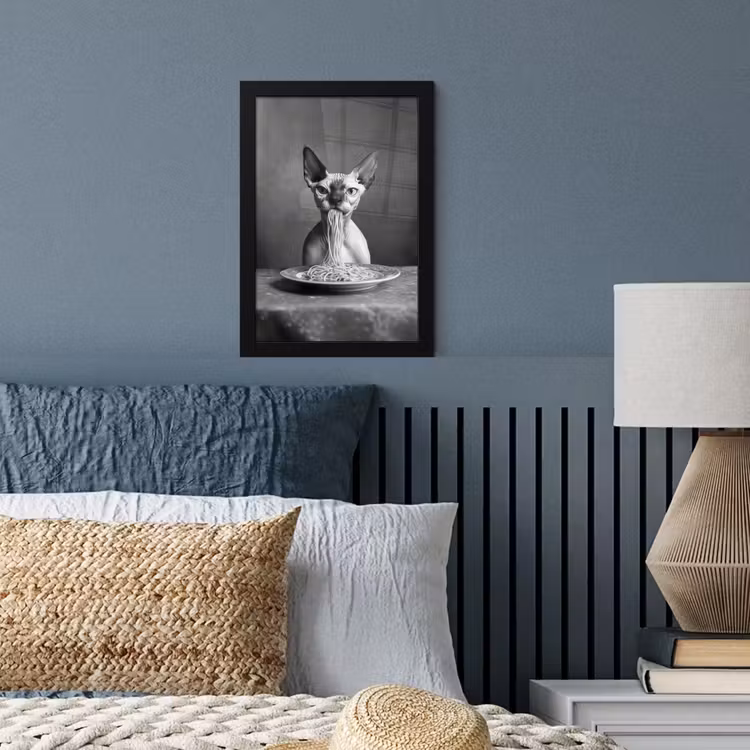 Poster met lijst - Sphynx - Kat - Dieren - Humor - Spaghetti - Zwart Wit — 4