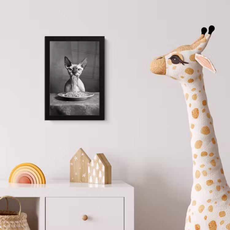 Poster met lijst - Sphynx - Kat - Dieren - Humor - Spaghetti - Zwart Wit — 5