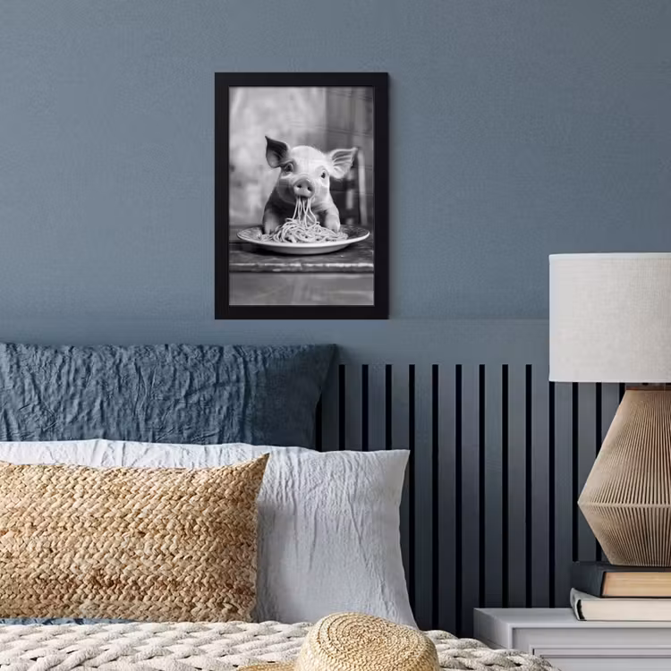 Poster met lijst - Varken - Schattig - Spaghetti - Zwart wit - Dier — 4