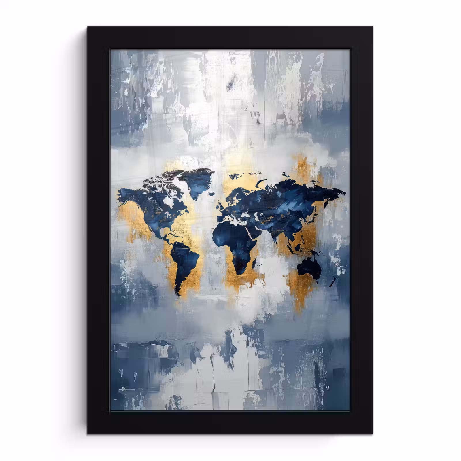 Poster met lijst - Wereldkaart - Blauw - Abstract — 1