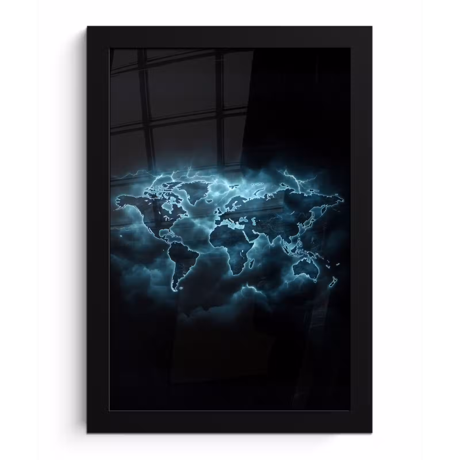 Poster met lijst - Wereldkaart - Bliksem - Blauw — 1