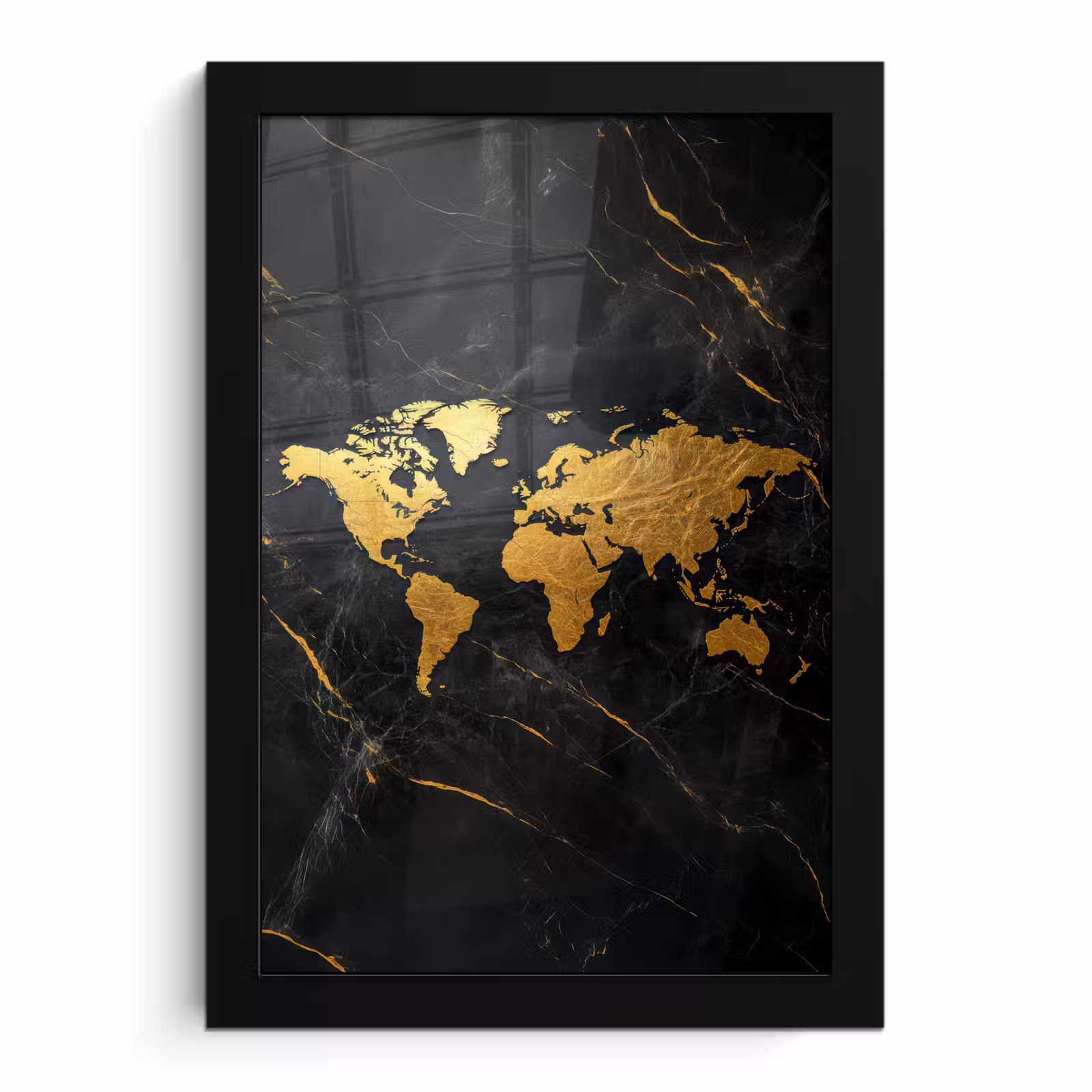 Poster met lijst - Wereldkaart - Goud - Marmer — 1
