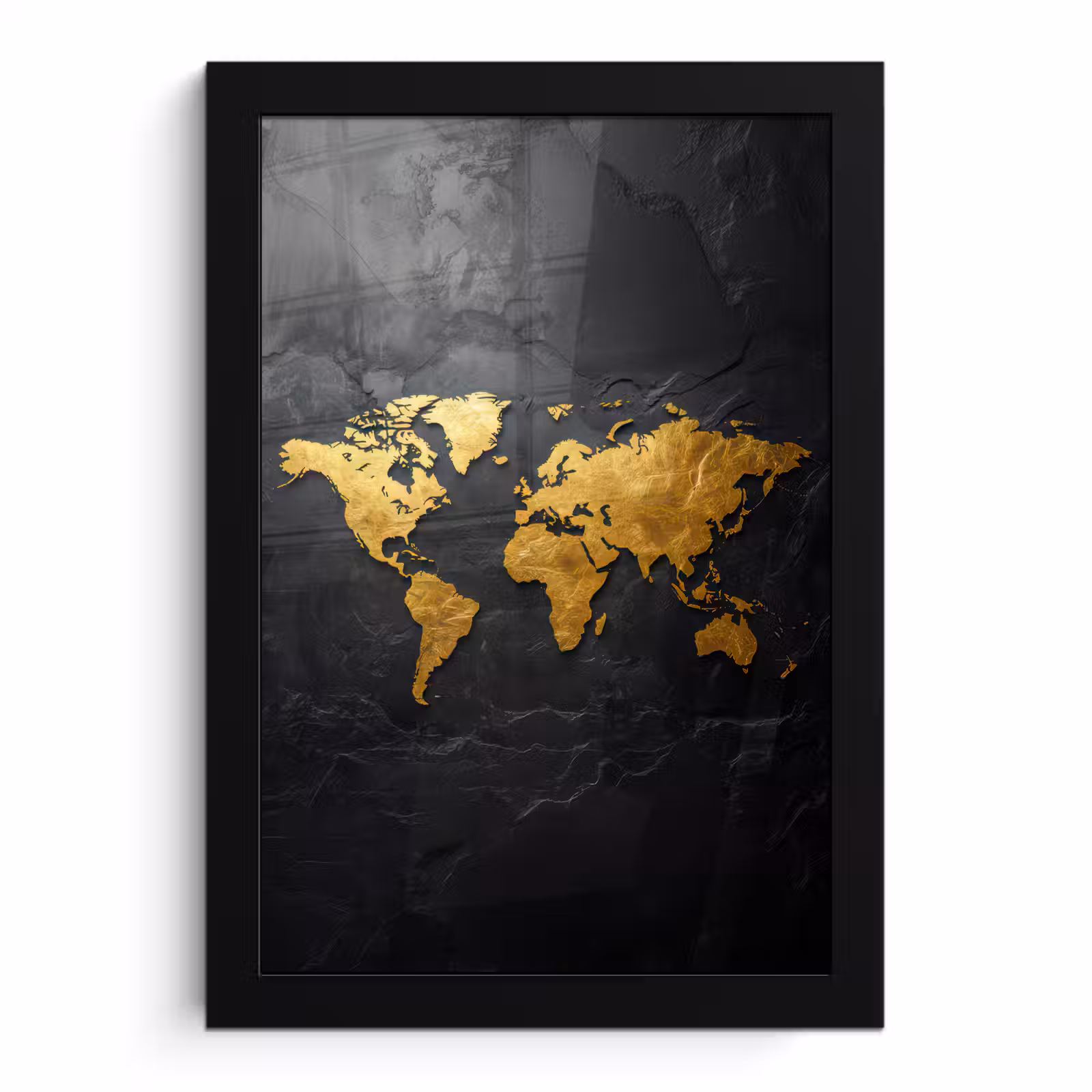 Poster met lijst - Wereldkaart - Goud - Steen — 1