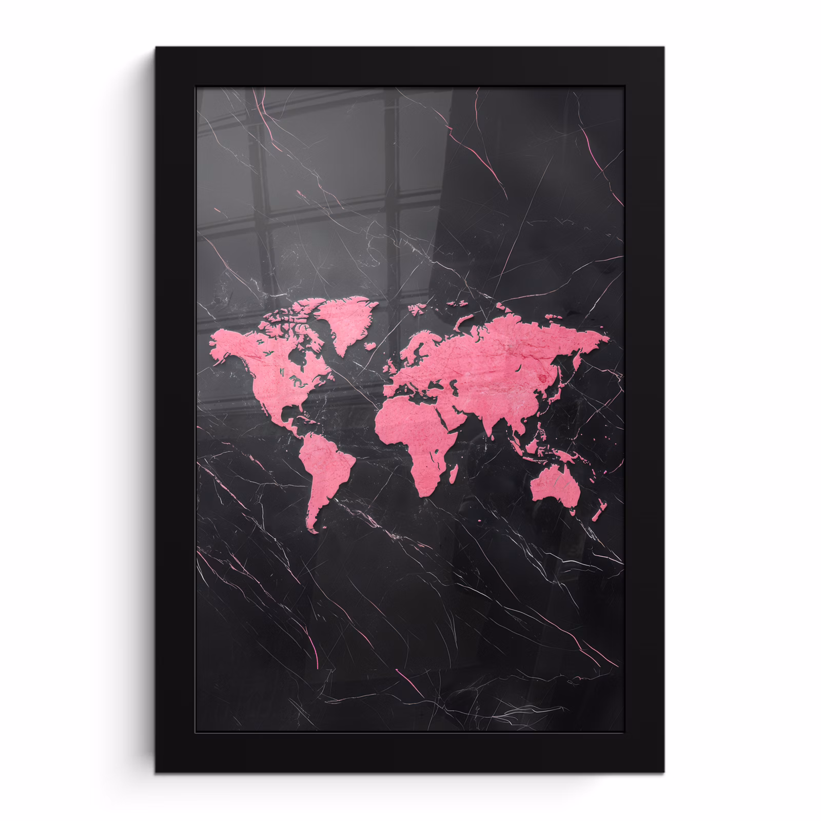 Poster met lijst - Wereldkaart - Roze - Marmer — 1