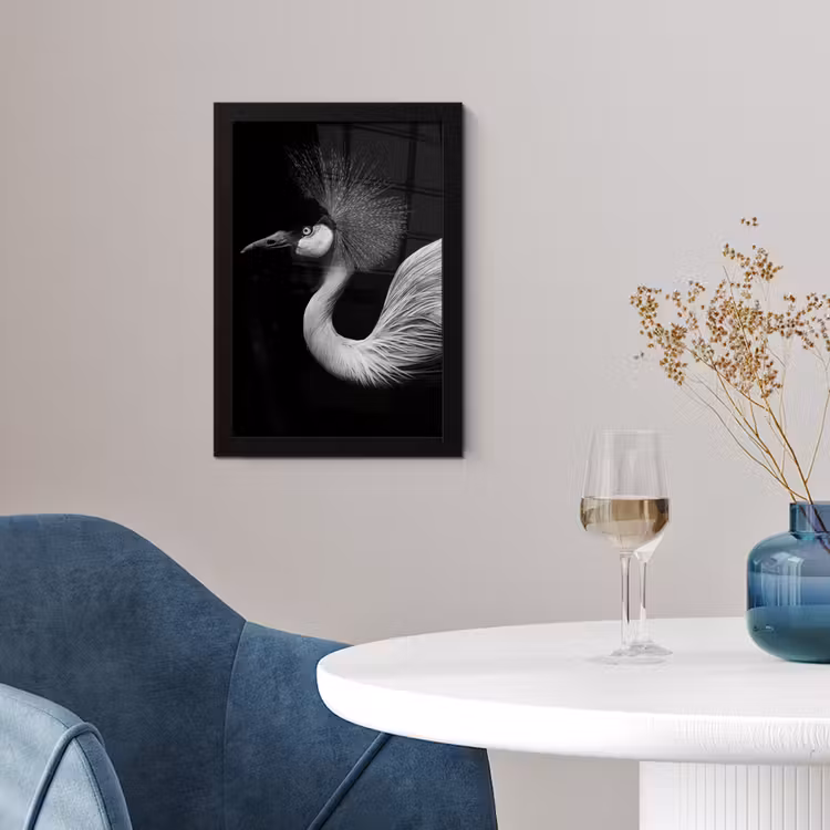 Poster met lijst - Kraanvogel - Zwart - Wit - Vogel - Dieren — 2