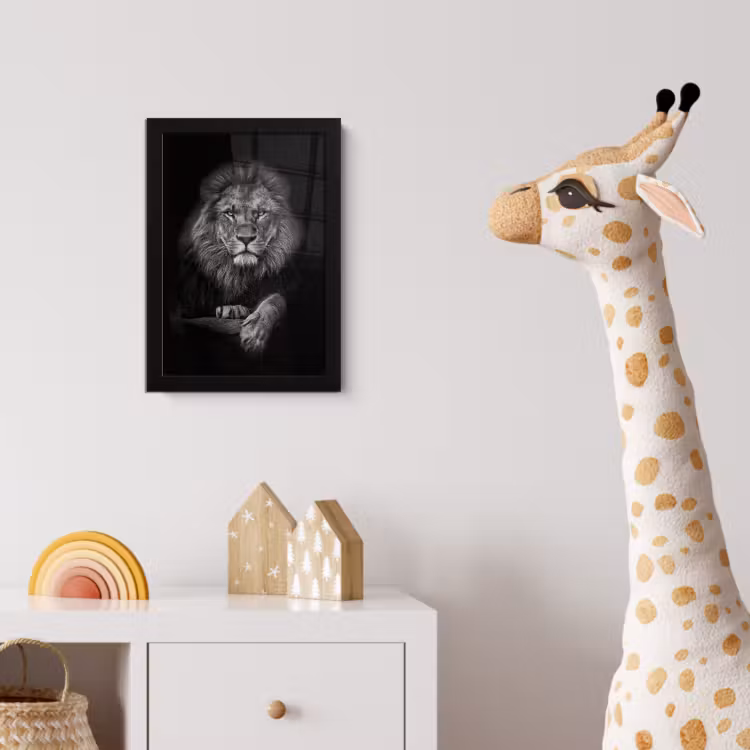 Poster met lijst - Leeuw - Dieren - Zwart - Wit — 5