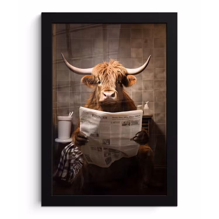 Poster met lijst - Schotse hooglander - Krant - Toilet — 1