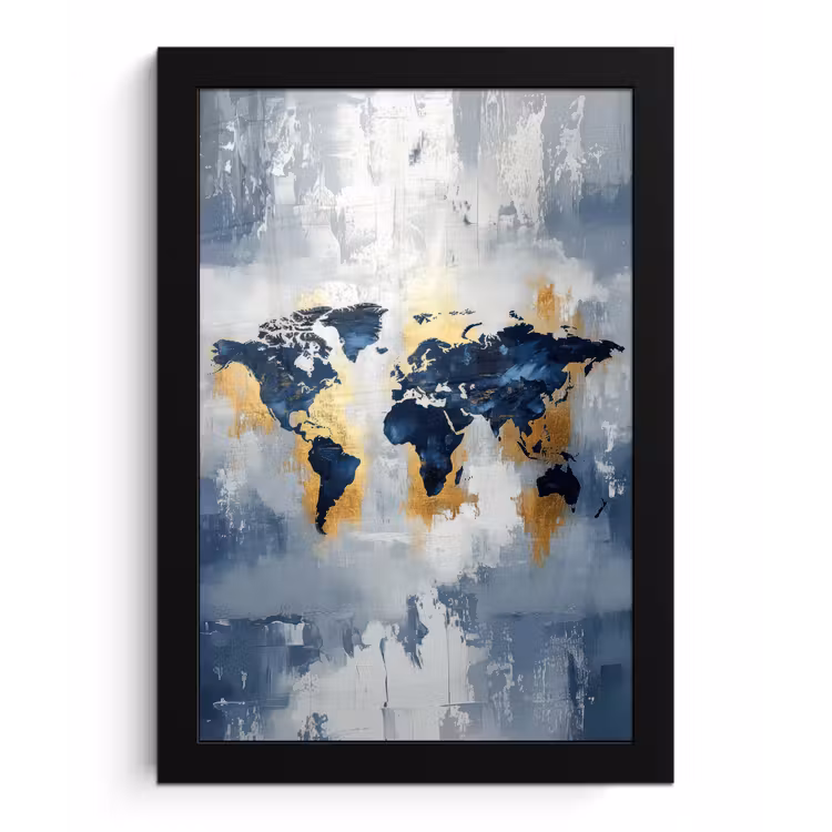 Poster met lijst - Wereldkaart - Blauw - Abstract — 1