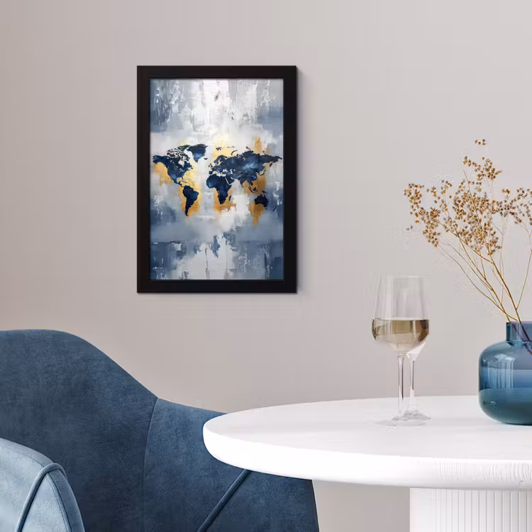 Poster met lijst - Wereldkaart - Blauw - Abstract — 2