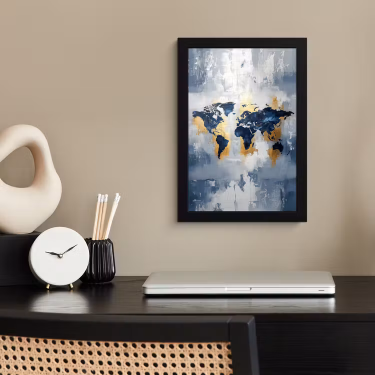 Poster met lijst - Wereldkaart - Blauw - Abstract — 3
