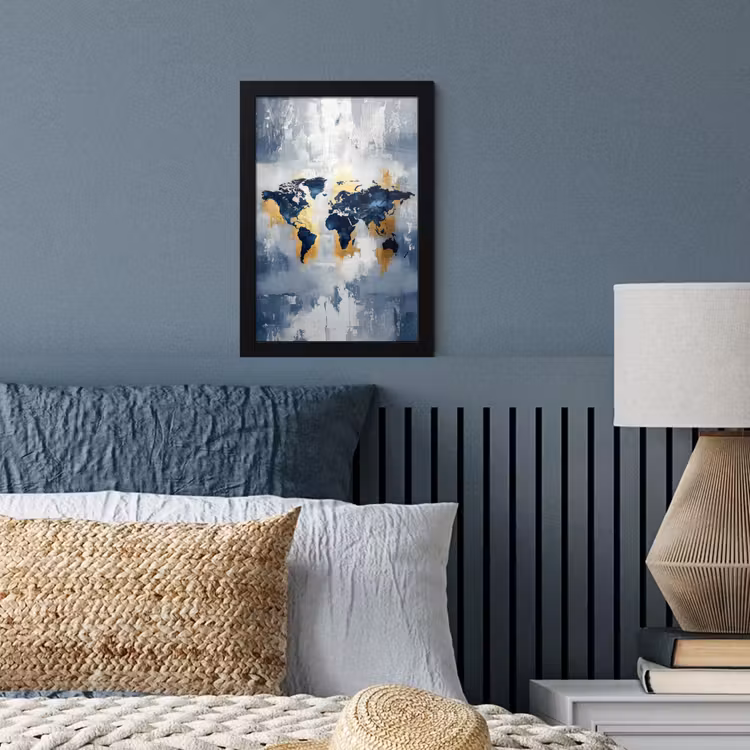 Poster met lijst - Wereldkaart - Blauw - Abstract — 4