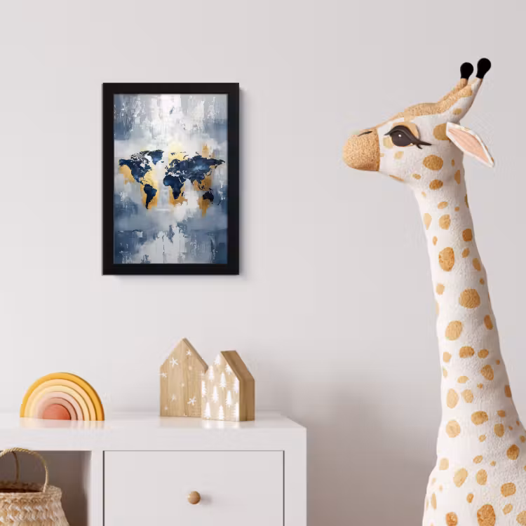 Poster met lijst - Wereldkaart - Blauw - Abstract — 5