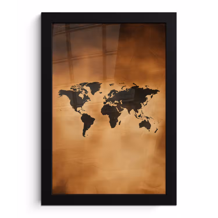 Poster met lijst - Wereldkaart - Bruin - Kaart — 1