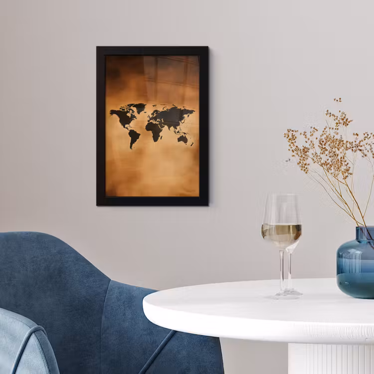 Poster met lijst - Wereldkaart - Bruin - Kaart — 2