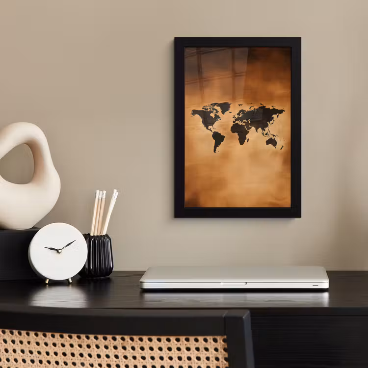Poster met lijst - Wereldkaart - Bruin - Kaart — 3