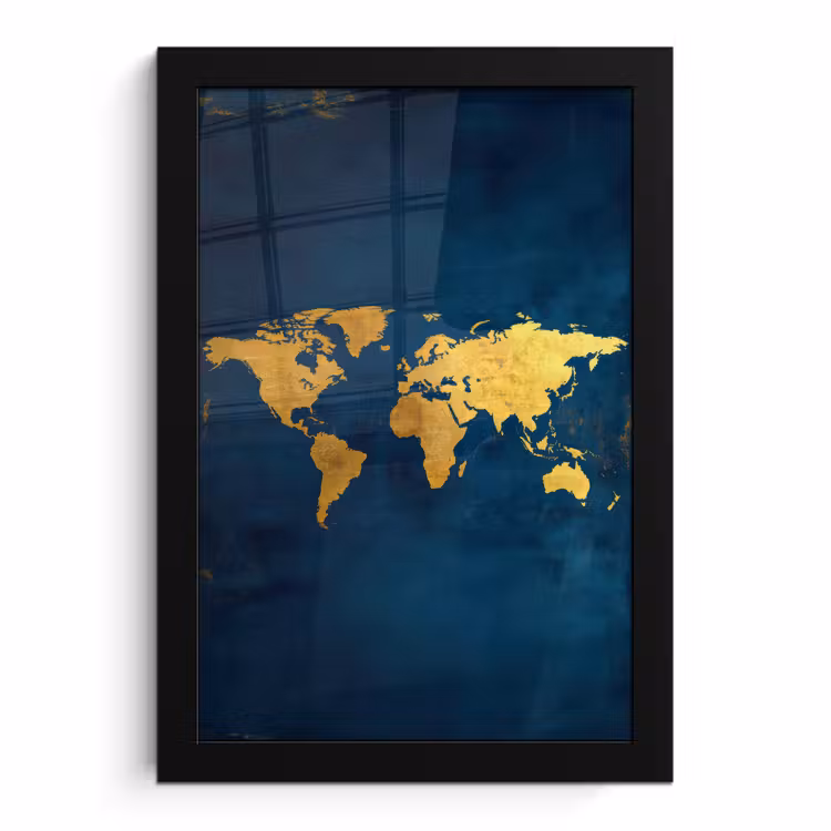 Poster met lijst - Wereldkaart - Goud - Donkerblauw — 1