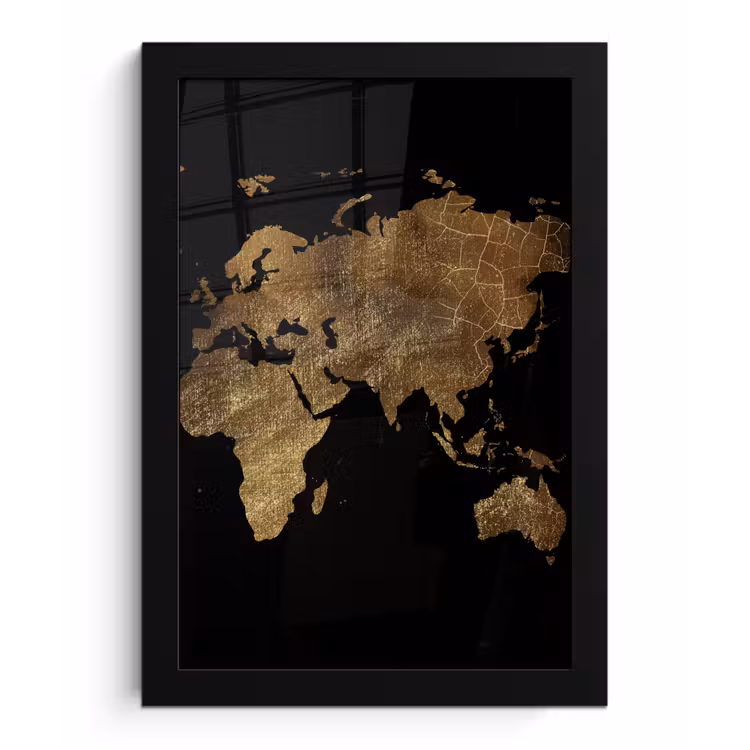 Poster met lijst - Wereldkaart - Goud - Luxe - Aarde - Zwart — 1