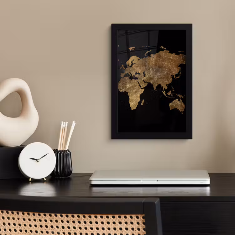 Poster met lijst - Wereldkaart - Goud - Luxe - Aarde - Zwart — 3