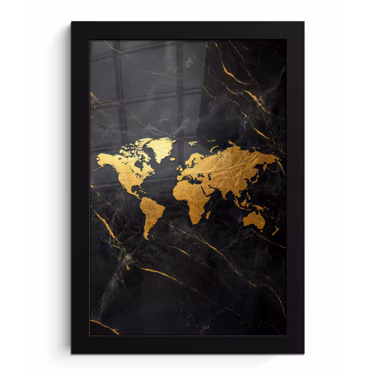Poster met lijst - Wereldkaart - Goud - Marmer — 1