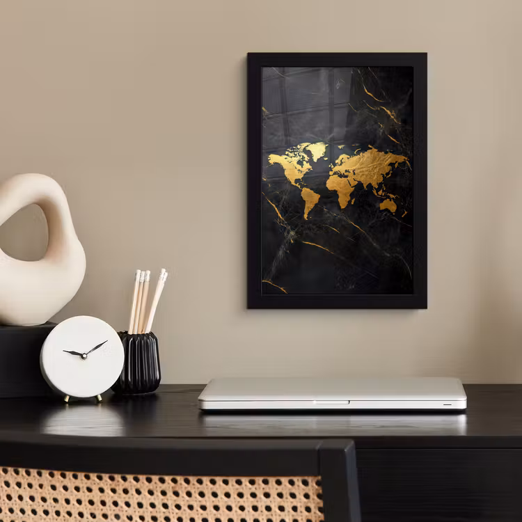 Poster met lijst - Wereldkaart - Goud - Marmer — 3