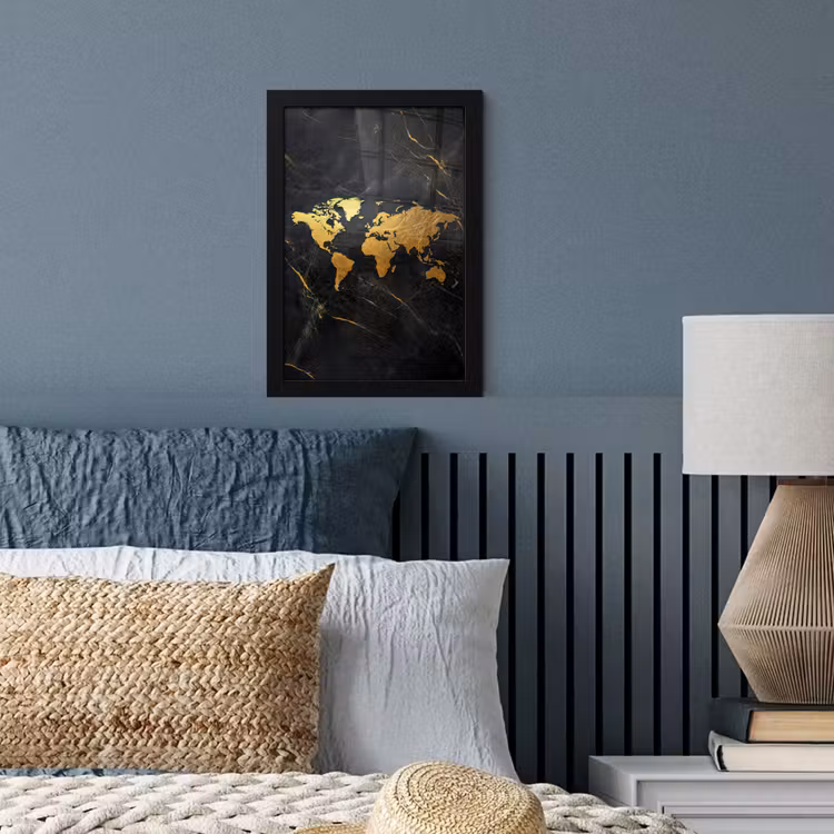 Poster met lijst - Wereldkaart - Goud - Marmer — 4
