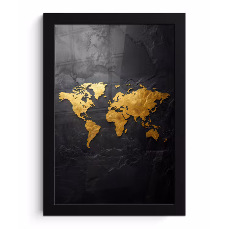 Poster met lijst - Wereldkaart - Goud - Steen — 1