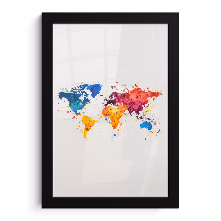 Poster met lijst - Wereldkaart - Graffiti - Kleurrijk — 1