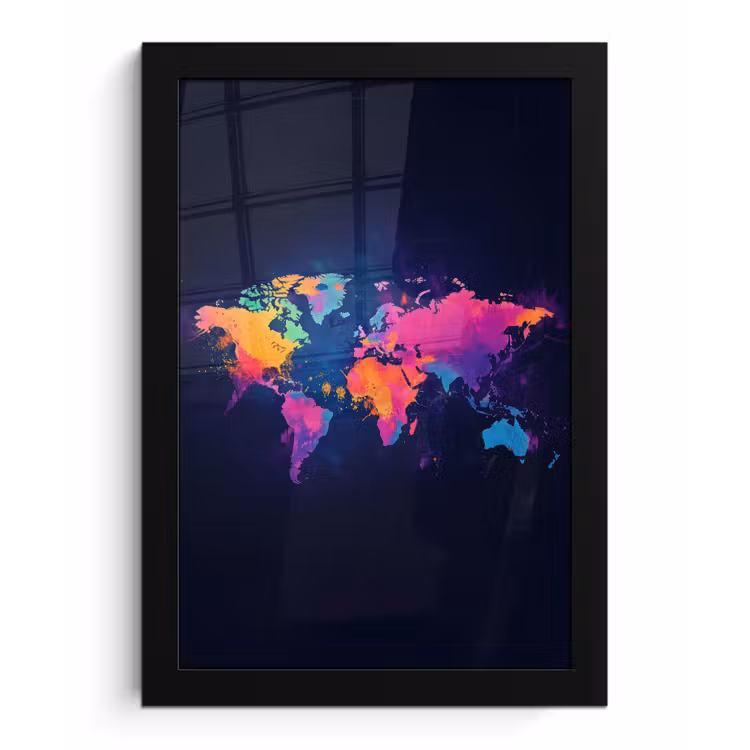 Poster met lijst - Wereldkaart - Kleurrijk - Graffiti — 1