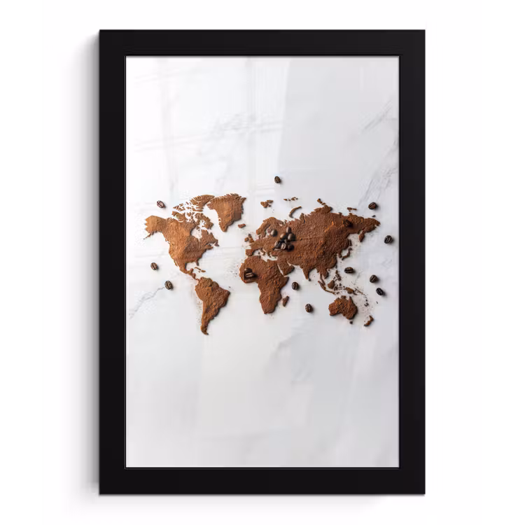 Poster met lijst - Wereldkaart - Koffie - Marmer — 1