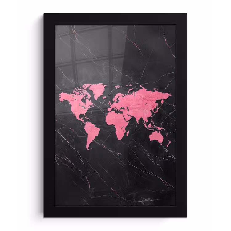 Poster met lijst - Wereldkaart - Roze - Marmer — 1