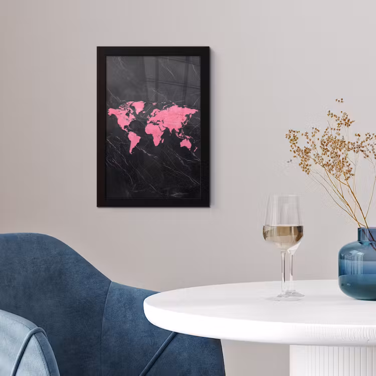 Poster met lijst - Wereldkaart - Roze - Marmer — 2