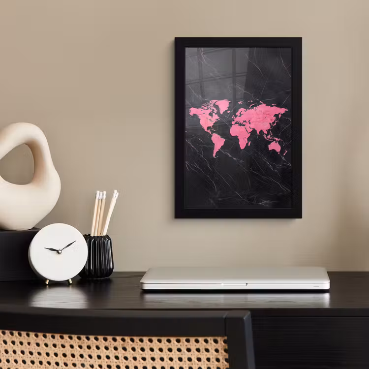 Poster met lijst - Wereldkaart - Roze - Marmer — 3