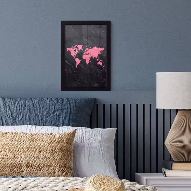Poster met lijst - Wereldkaart - Roze - Marmer — 4