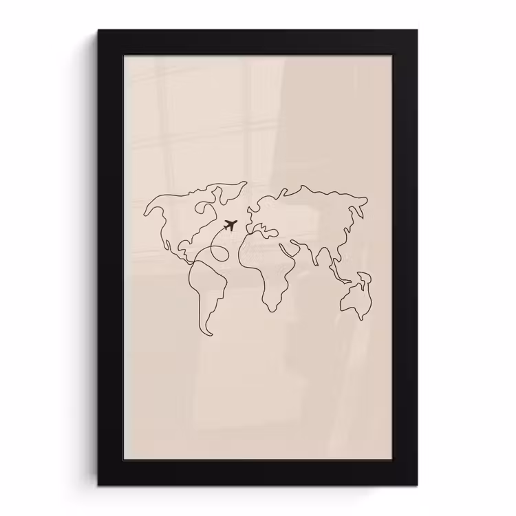 Poster met lijst - Wereldkaart - Simpel - Vliegtuig — 1