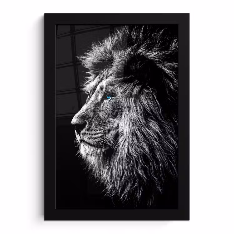 Poster met lijst - Zwart Wit - Leeuw - Kop - Dieren — 1