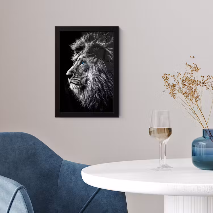 Poster met lijst - Zwart Wit - Leeuw - Kop - Dieren — 2