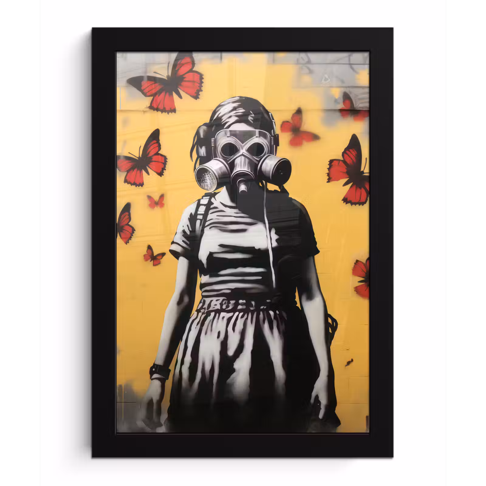 Poster met lijst - Meisje - Gasmasker - Vlinders - Graffiti — 1