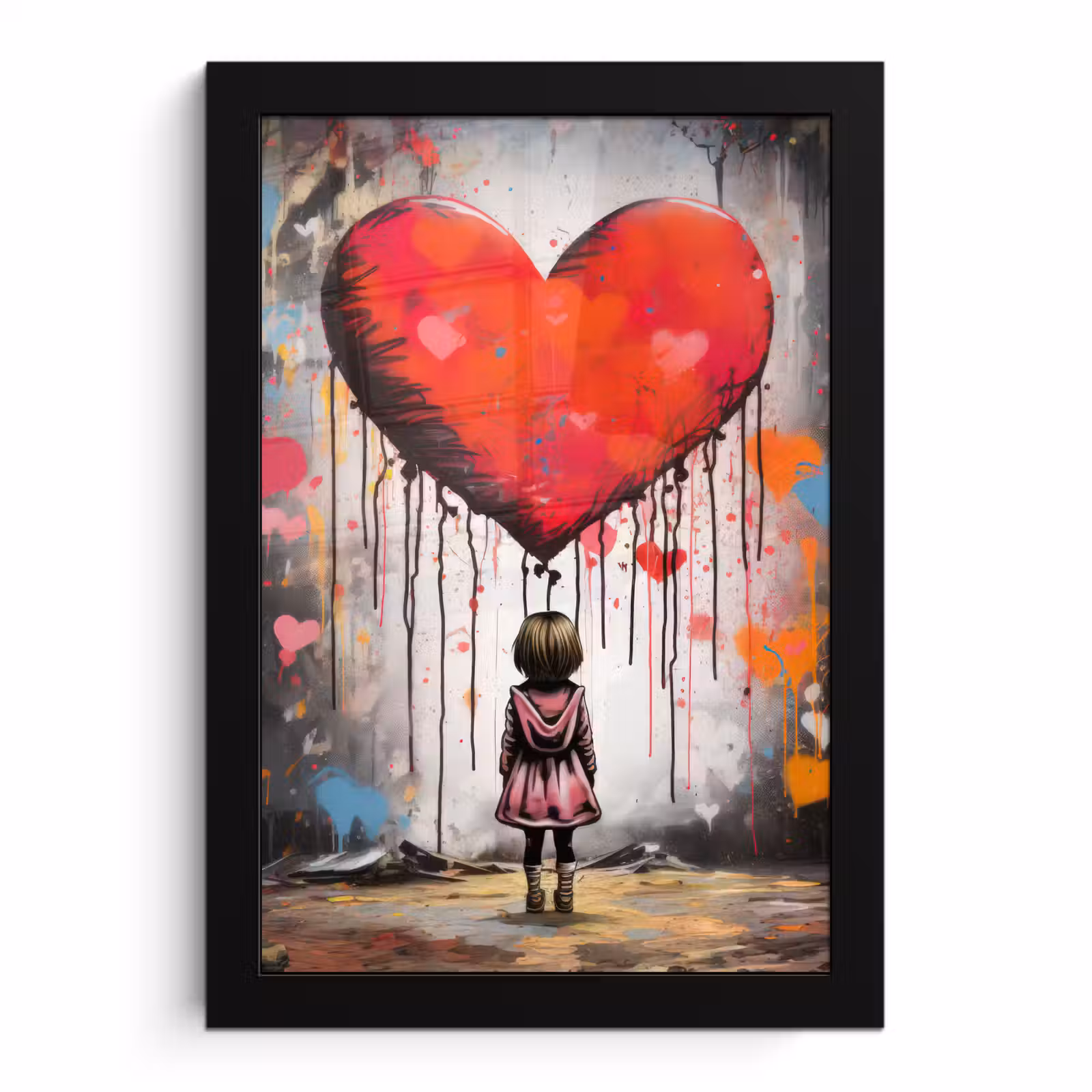 Poster met lijst - Meisje - Hart - Graffiti - Kunst - Kleuren - Rood — 1