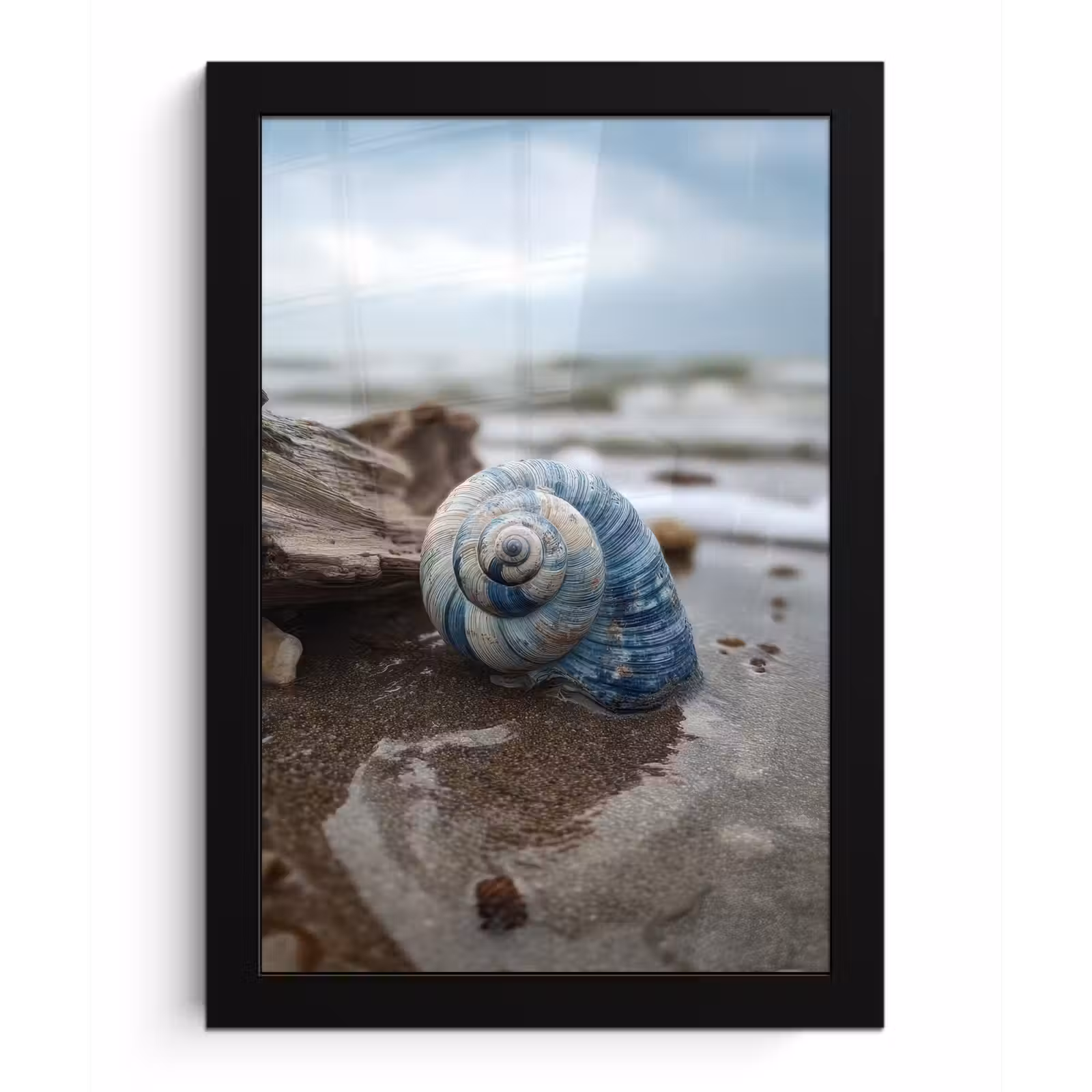 Poster met lijst - Schelp - Strand - Blauw - Zee — 1