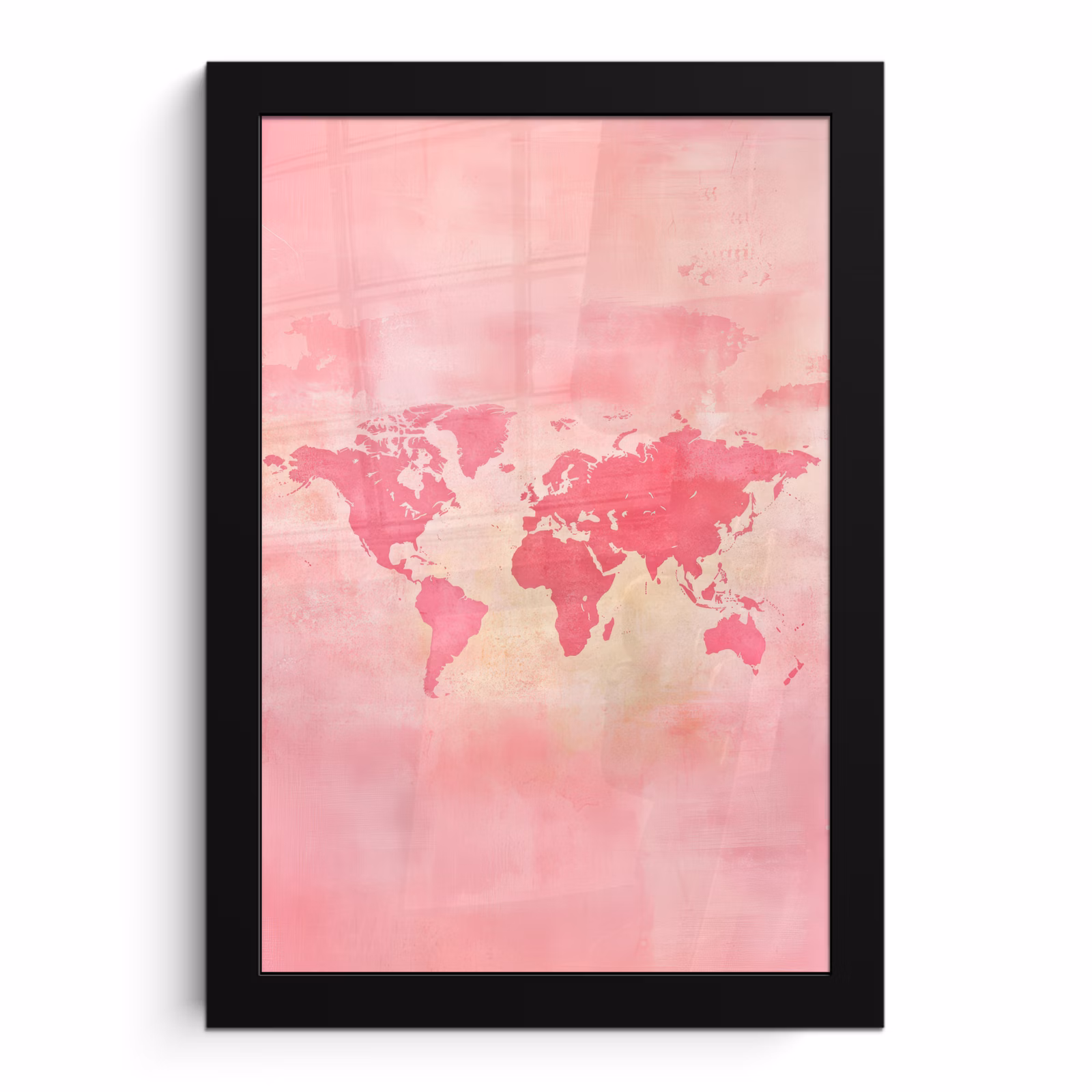 Poster met lijst - Wereldkaart - Roze - Vaag — 1