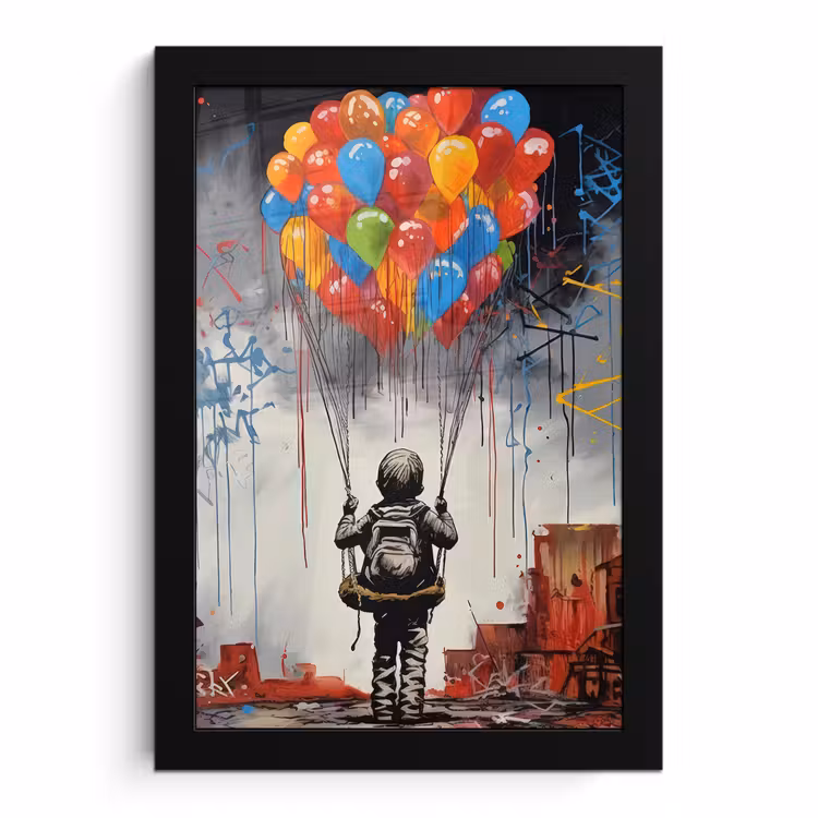 Poster met lijst - Jongen - Ballonnen - Gebouwen - Kunst — 1