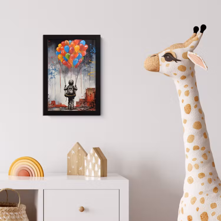 Poster met lijst - Jongen - Ballonnen - Gebouwen - Kunst — 5