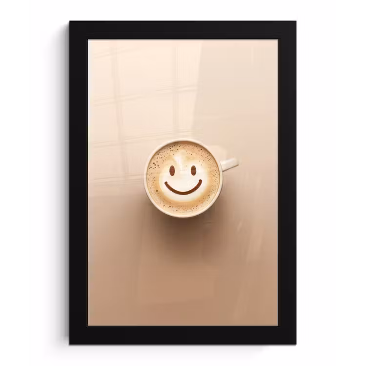 Poster met lijst - Koffie - Melkschuim - Lach - Beige — 1