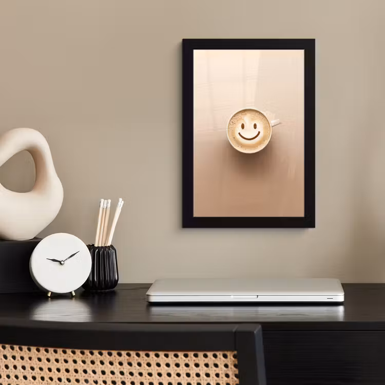 Poster met lijst - Koffie - Melkschuim - Lach - Beige — 3