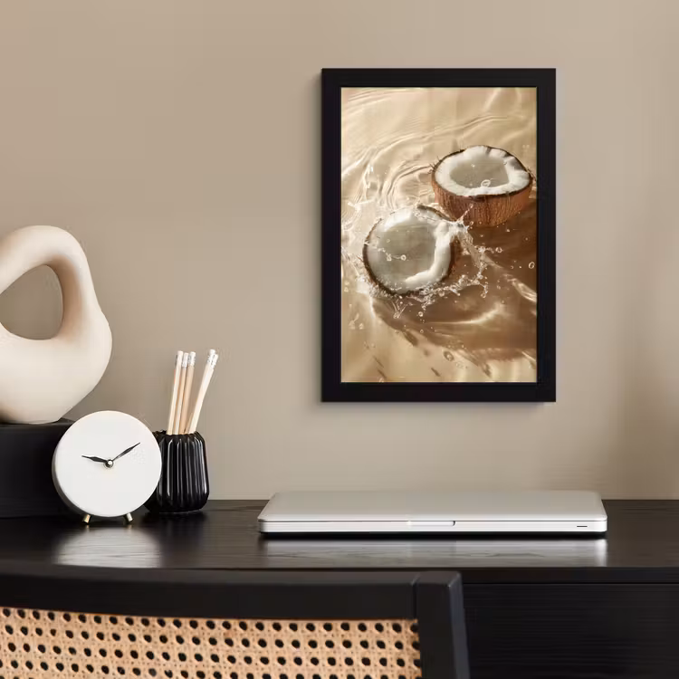 Poster met lijst - Kokosnoot - Water - Beige - Spetters — 3