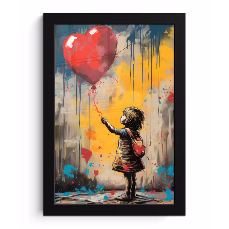 Poster met lijst - Meisje - Ballon - Hart - Graffiti — 1
