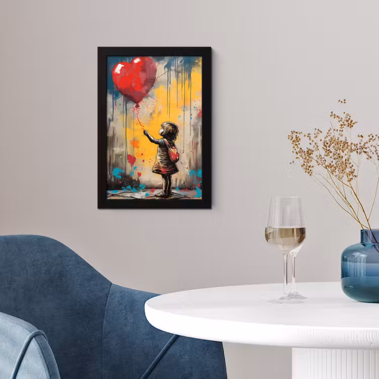 Poster met lijst - Meisje - Ballon - Hart - Graffiti — 2
