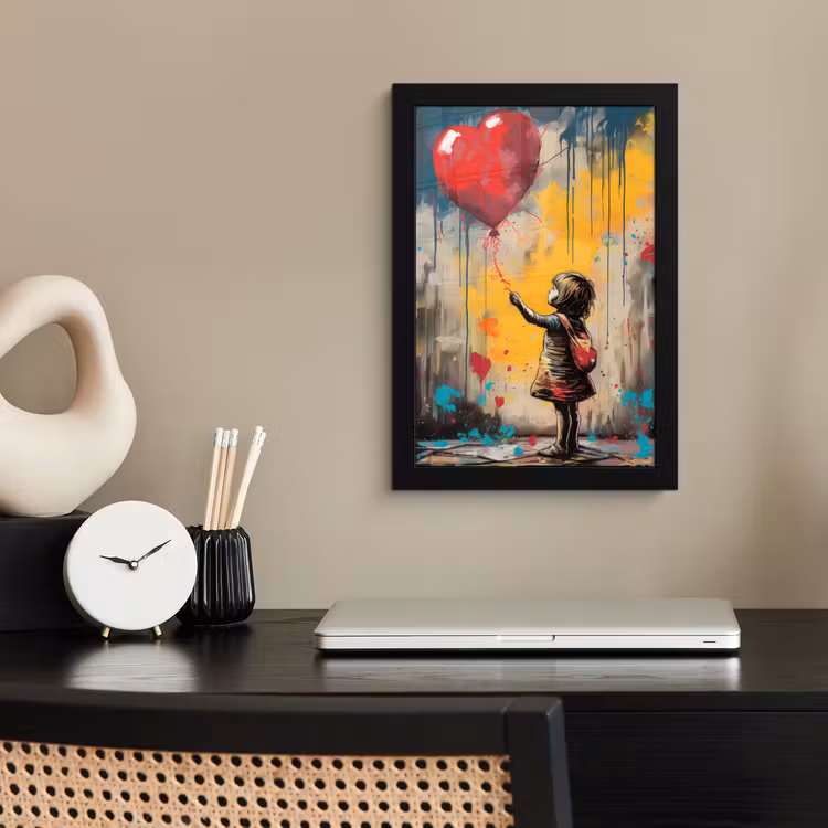 Poster met lijst - Meisje - Ballon - Hart - Graffiti — 3