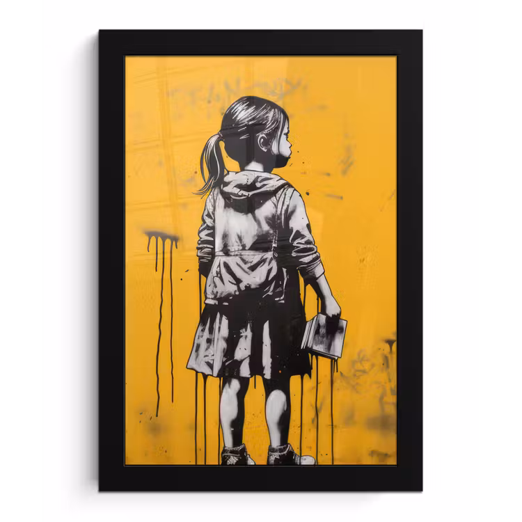 Poster met lijst - Meisje - Boek - Gele Muur - Graffiti — 1